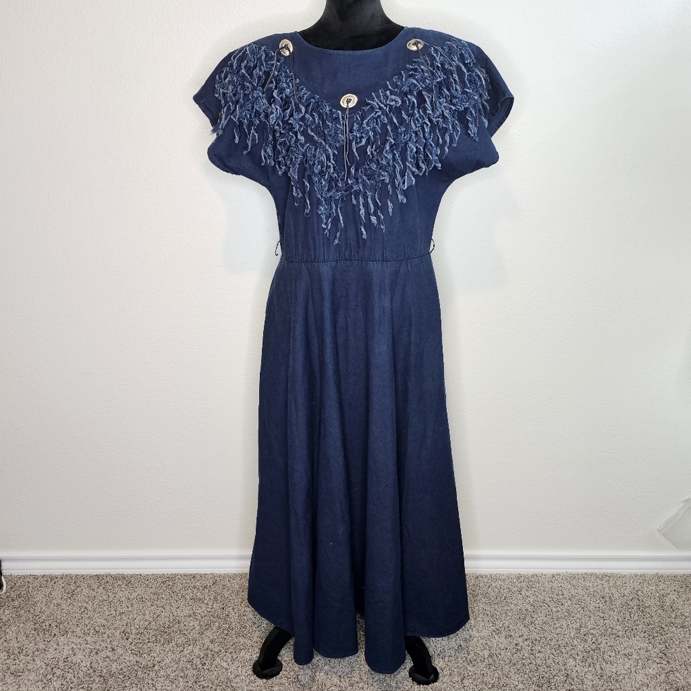 Vintage Circle T 1980's Denim A-Line Country Cowboys Western Dress 11/12